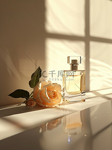 玫瑰背景图片_产品摄影一瓶香水和玫瑰图片