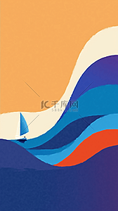 大海帆船背景图片_扁平风夏天大海波浪和帆船背景