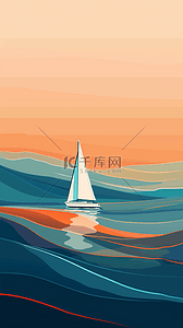 大海帆船背景图片_扁平风夏天大海波浪和帆船背景