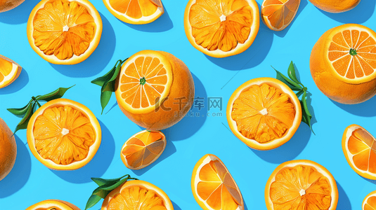 水果背景图片_平面平铺水果橙子树叶的背景