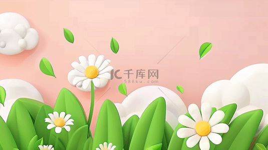 暖春3D质感花丛粉色背景