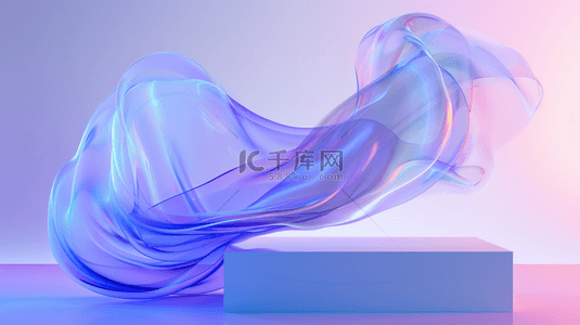 玻璃质感流体背景图片_3D渲染创意飘舞流动玻璃质感飘带图片