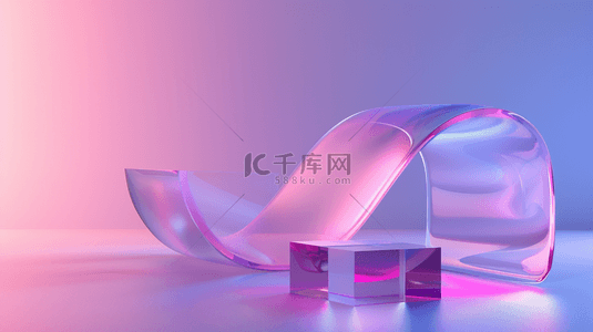 时尚紫色背景背景图片_3D渲染创意飘舞流动玻璃质感飘带背景图片