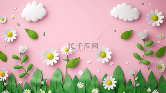暖春3D质感花丛粉色背景