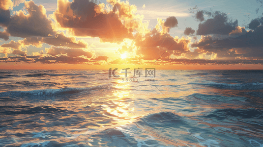 海背景图片_唯美蓝色海面上太阳升起的背景
