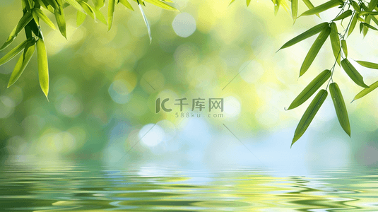 春天风景唯美背景图片_春天绿色河面河水上树叶树枝的背景