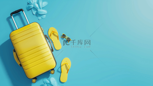 旅行背景图片_夏天出游季黄色行李箱背景