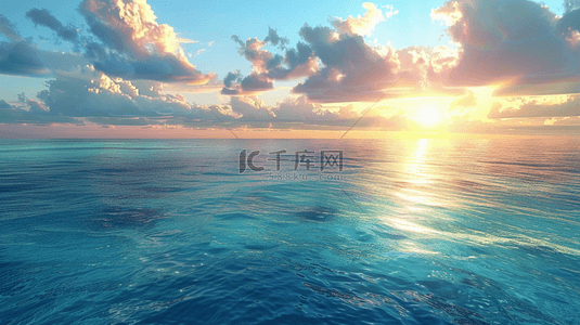 唯美蓝色海面上太阳升起的背景