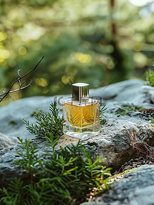 dior香水背景图片_香水绿色植物岩石图片
