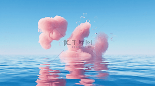 清新粉色云朵背景图片_清凉夏天海平面上的粉色云朵电商空镜设计图