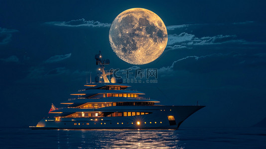 轮船背景背景图片_轮船月光合成创意素材背景