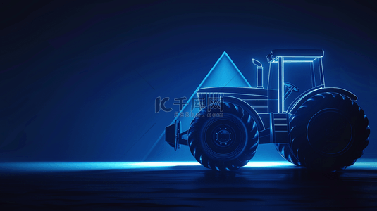 机械背景图片_蓝色绘画拖拉机平面展示的背景