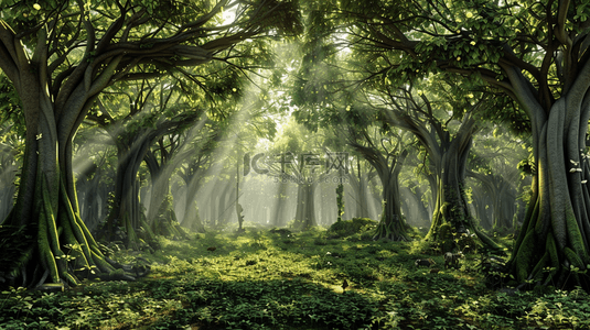 阳光背景图片_夏天森林里阳光照射到草坪上的背景