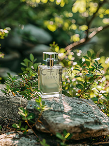 香水背景图片_香水绿色植物岩石图片