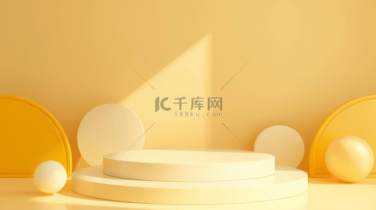 电商黄色背景背景图片_夏天清新奶黄色3D电商展台背景素材