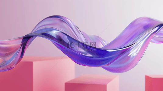 玻璃质感流体背景图片_3D渲染创意飘舞流动清透玻璃质感飘带图片