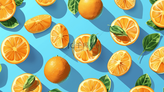 水果背景图片_平面平铺水果橙子树叶的背景