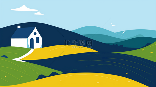 小房子背景图片_夏天原野绿色山坡上的一座小房子背景13
