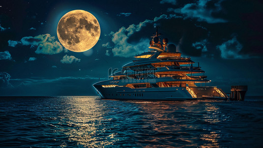 轮船背景背景图片_轮船月光合成创意素材背景