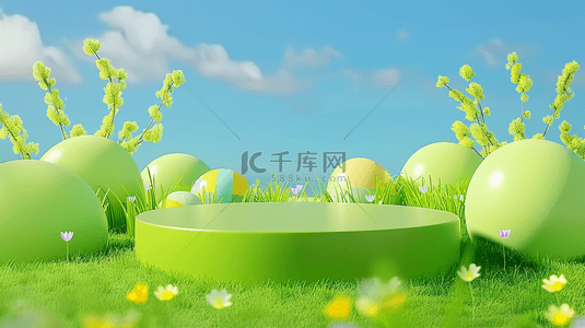 春天促销户外绿色草丛3D电商展台背景图片