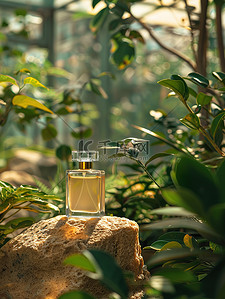 香水背景图片_香水绿色植物岩石设计