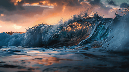 大海背景图片_彩色大海里夕阳下海浪翻滚的背景