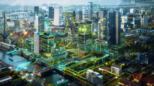 城市模型背景图片_霓虹灯下城市模型光效背景