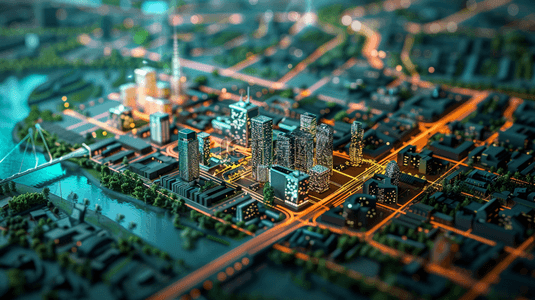 城市模型背景图片_霓虹灯下城市模型光效背景