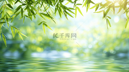 河水背景图片_春天唯美绿色河面上树叶的背景