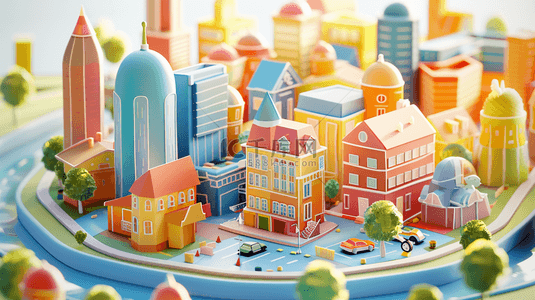 建筑模型背景图片_城市建筑模型合成创意素材背景