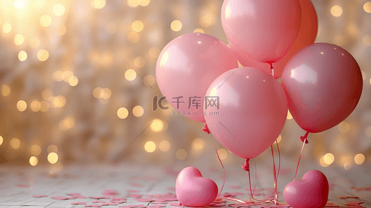 气球唯美梦幻背景图片_粉红色唯美爱心气球星光场景的背景