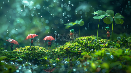 草背景图片_植物四叶草躲雨合成创意素材背景