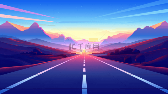 公路背景图片_夕阳下山景道路平坦的背景