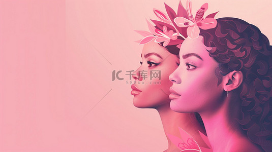 38女人节字体背景图片_女人粉色簪花合成创意素材背景