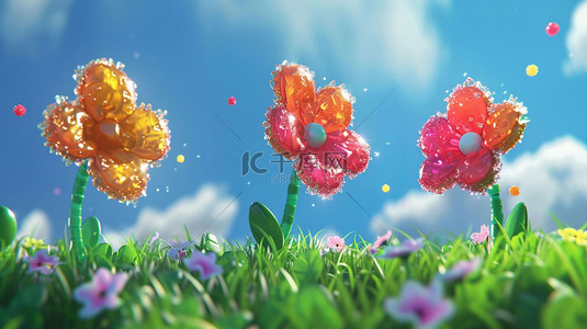春天草地花朵合成创意素材背景