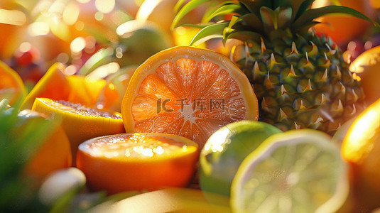 水果热带背景背景图片_水果热带盛宴合成创意素材背景