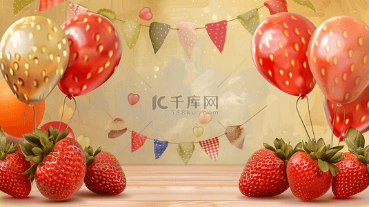 喜庆背景图片_草莓水果装饰边框背景