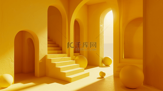 阶梯背景图片_黄色阶梯拱门温馨合成创意素材背景
