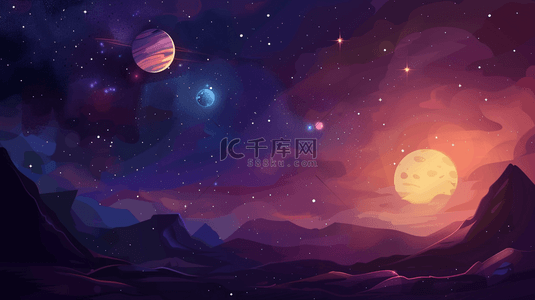 星球星空梦幻背景图片_绘画夜晚星空星球行星梦幻卡通的背景