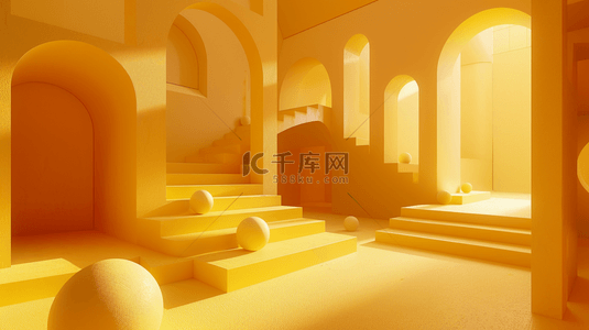 黄色阶梯拱门温馨合成创意素材背景