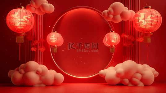 红色灯笼镜子合成创意素材背景