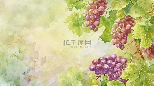 葡萄背景图片_绿色水彩葡萄水果插画背景