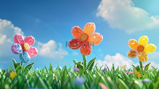 春天草地花朵合成创意素材背景