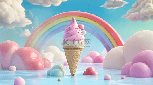 3D夏天云朵里的圣代冰淇淋甜筒设计