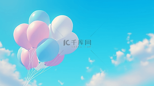 文艺背景图片_清新夏天蓝天里的气球背景素材