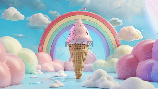 3D夏天云朵里的圣代冰淇淋甜筒图片