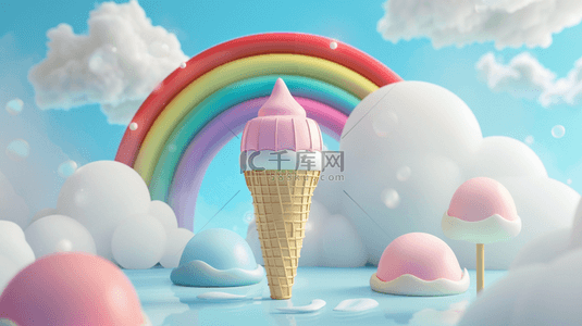 云背景图片_3D夏天云朵里的圣代冰淇淋甜筒背景图片