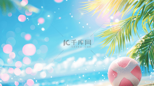 海边背景图背景图片_清新夏日海滩椰树阳光场景背景图