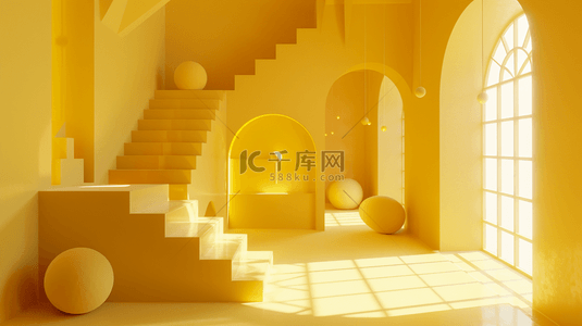 黄色阶梯拱门温馨合成创意素材背景