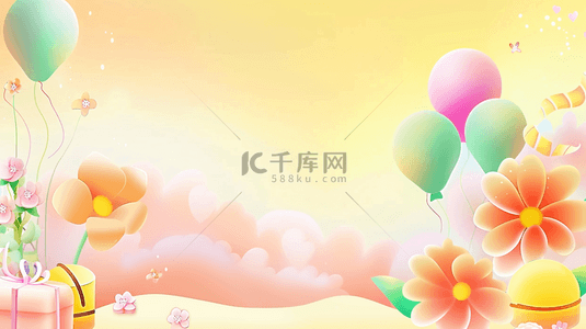 清新盒背景图片_弥散风3D花朵气球礼物盒设计